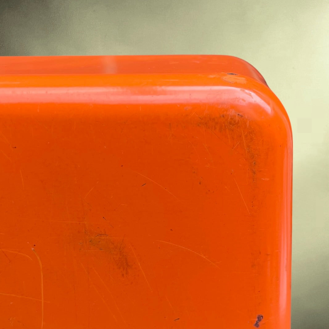 Coffre à Monnaie Stube Métal Laqué Orange avec Clef - Années 70