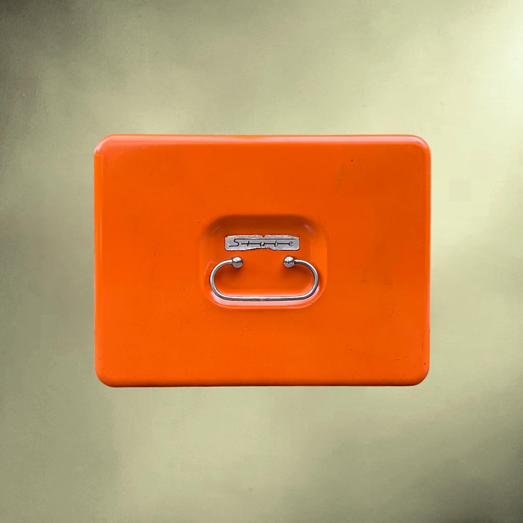 Coffre à Monnaie Stube Métal Laqué Orange avec Clef - Années 70