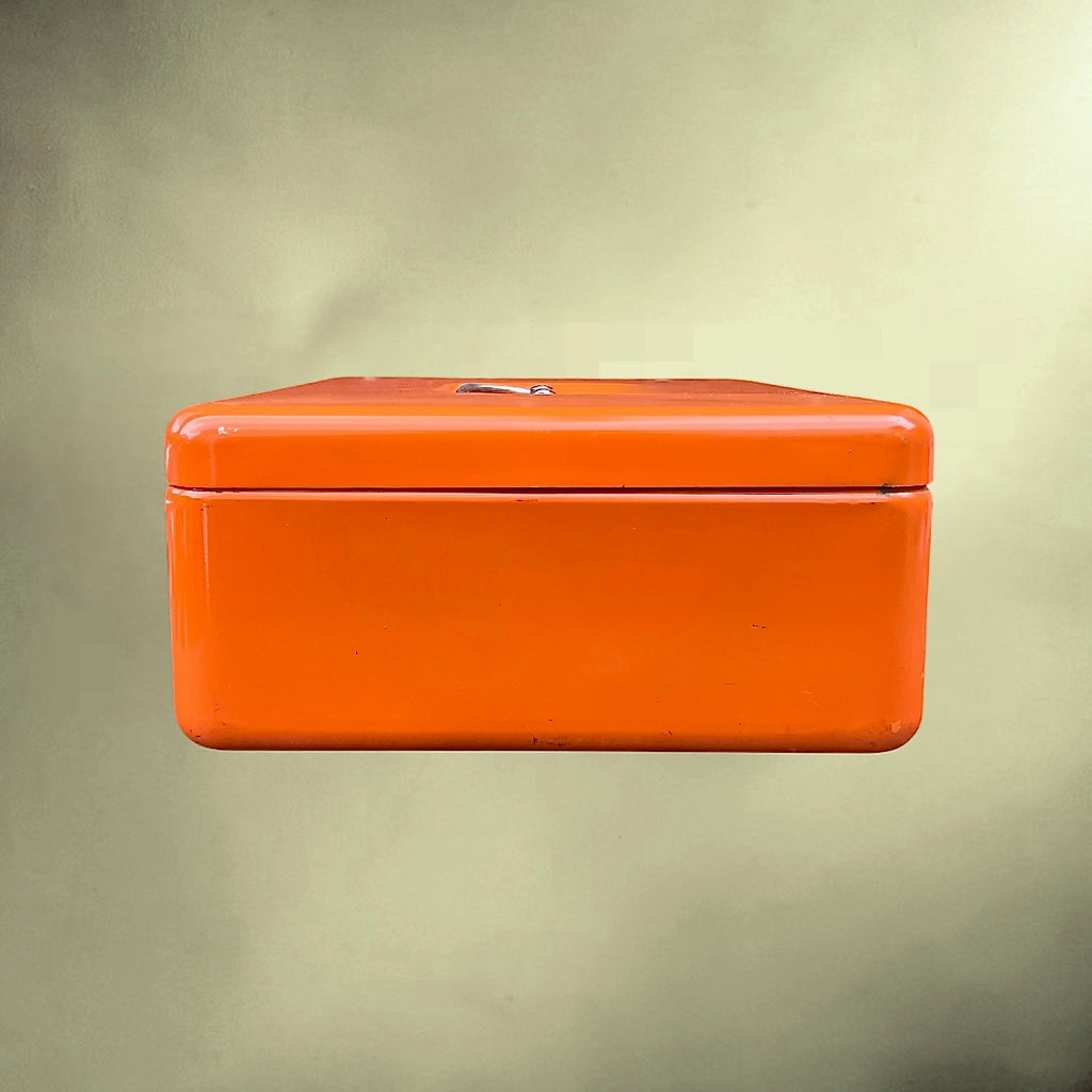 Coffre à Monnaie Stube Métal Laqué Orange avec Clef - Années 70