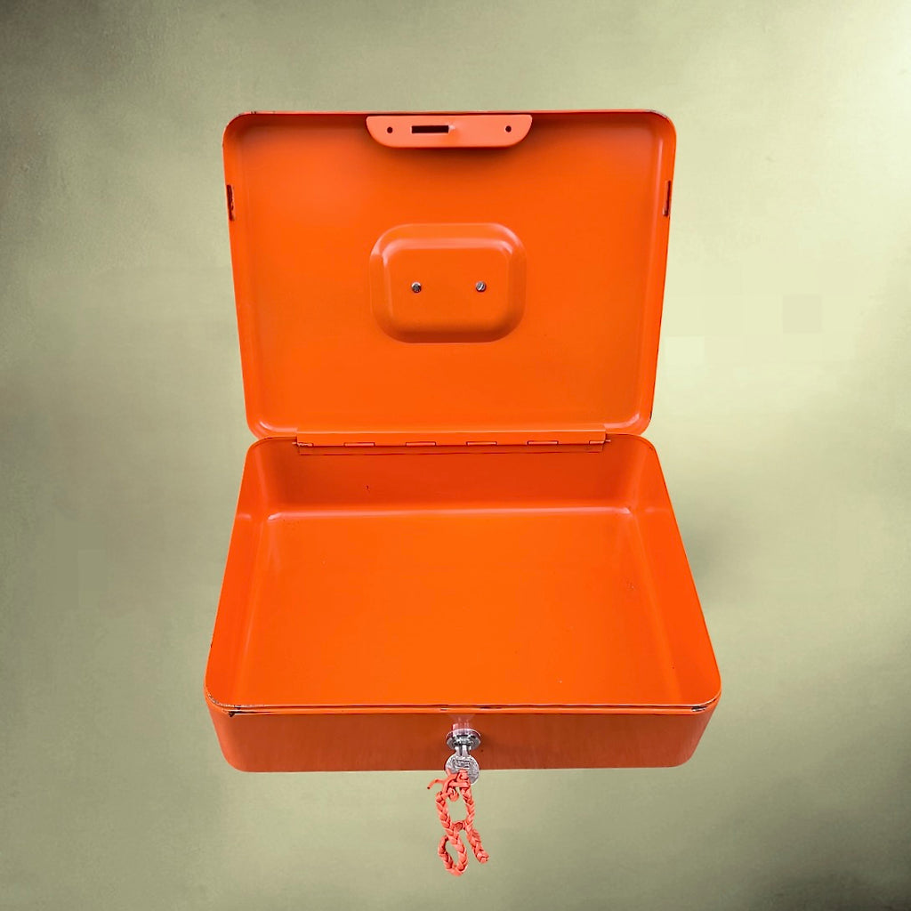 Coffre à Monnaie Stube Métal Laqué Orange avec Clef - Années 70
