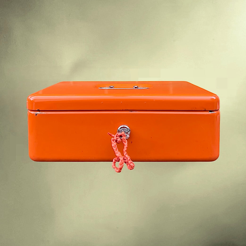 Coffre à Monnaie Stube Métal Laqué Orange avec Clef - Années 70