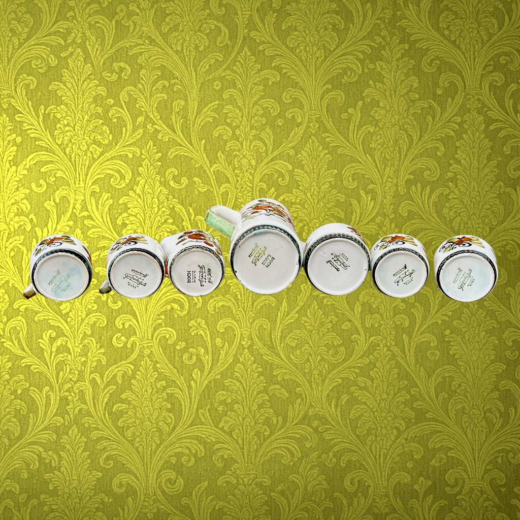 Service à Café Boch Argenteuil en Céramique Belge Décor Floral Orange et Vert - Années 60