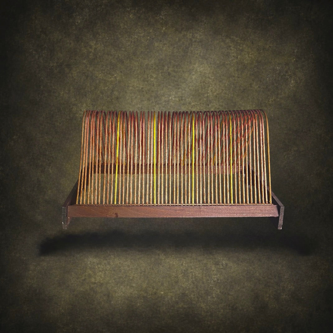 Porte-Disques en Bois et Arceaux Gainés Corail Jaune - 50 Vinyles - Années 60