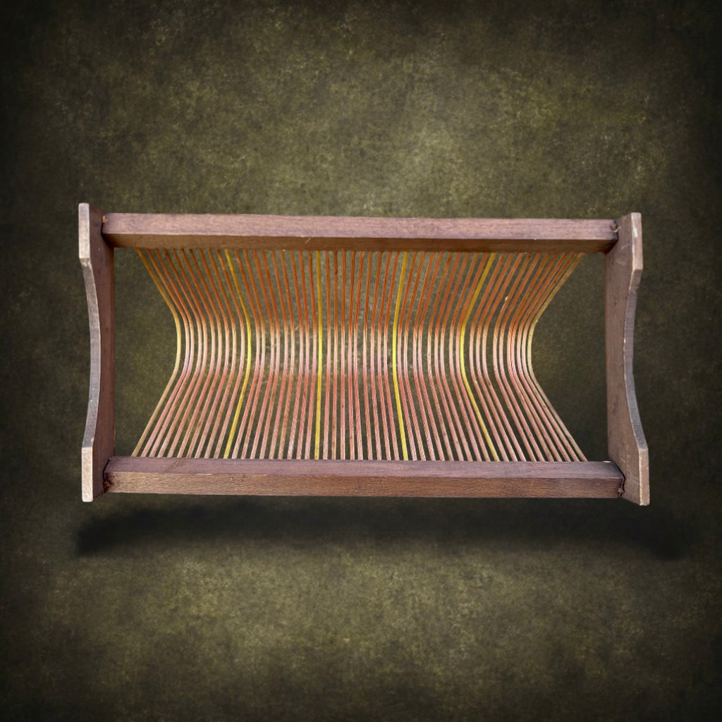 Porte-Disques en Bois et Arceaux Gainés Corail Jaune - 50 Vinyles - Années 60