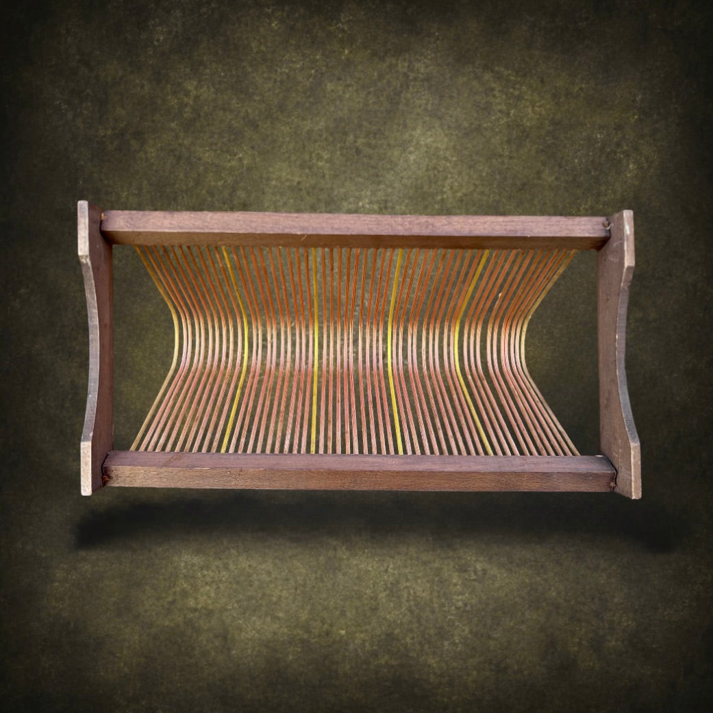 Porte-Disques en Bois et Arceaux Gainés Corail Jaune - 50 Vinyles - Années 60