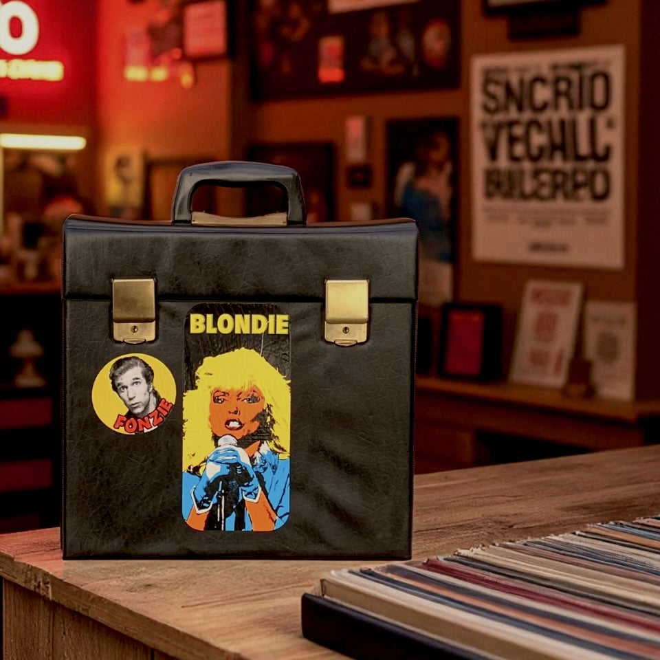 Valise à Disques Vinyles 33 Tours Skaï Noir Blondie Fonzie - Années 70