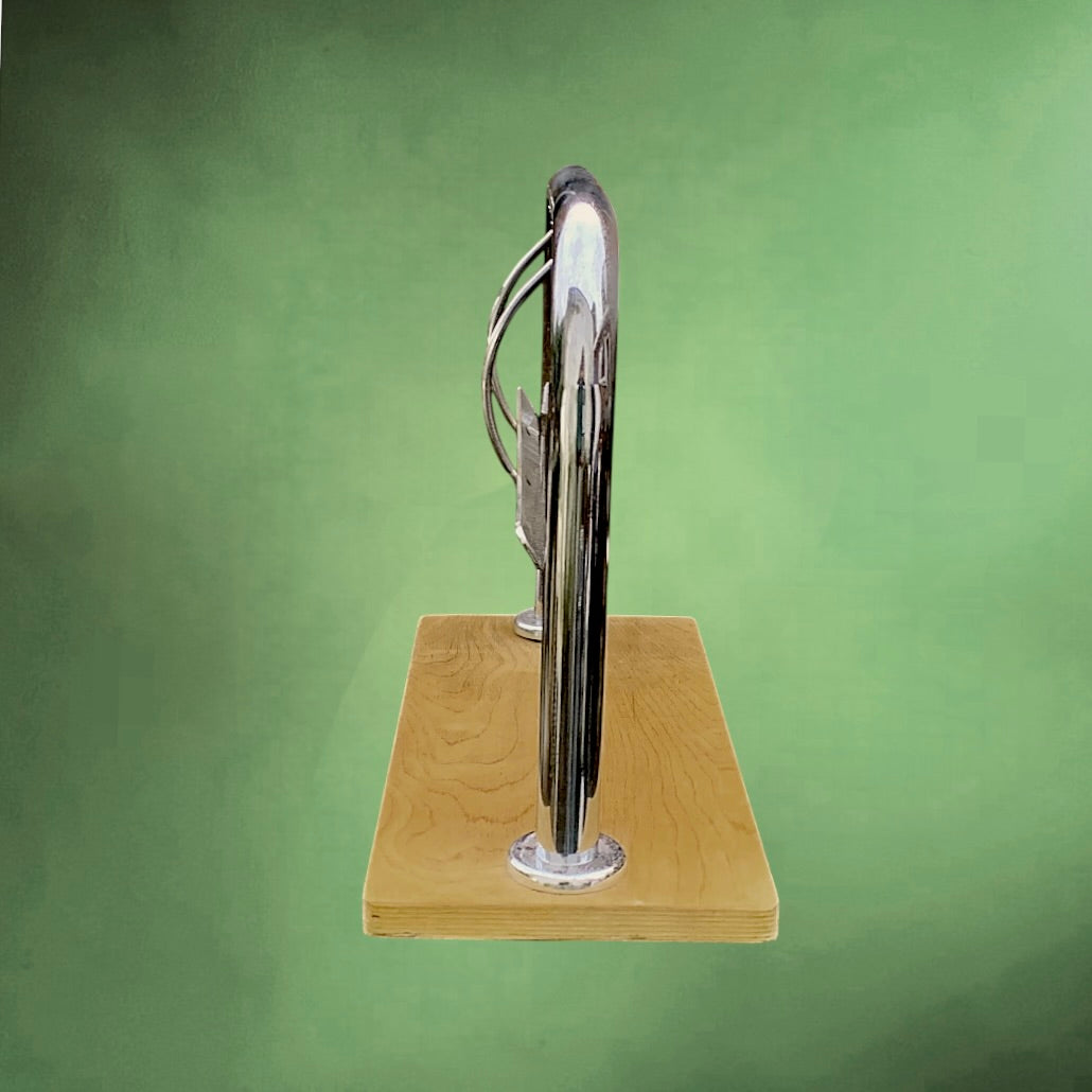 Dévidoir Coupe-Papier Cadeau en Métal Chromé et Bois - Années 70