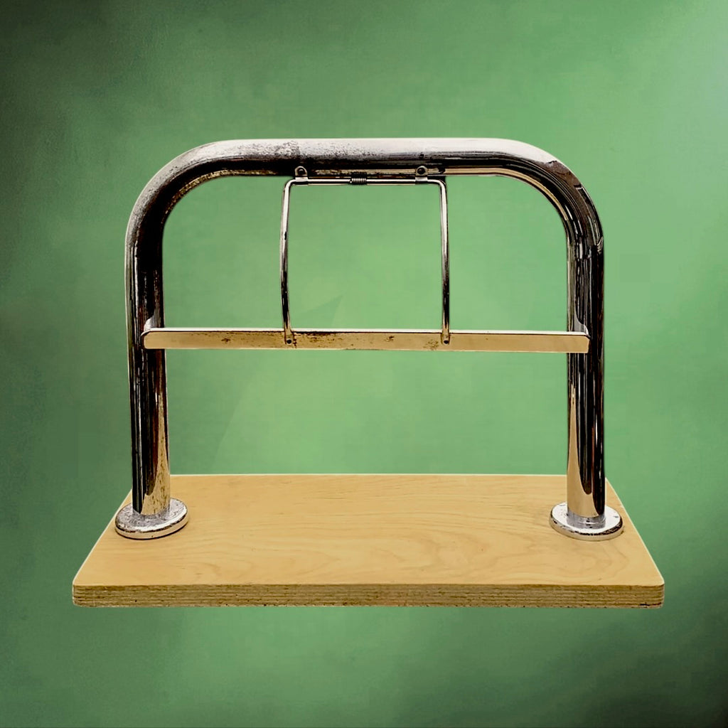 Dévidoir Coupe-Papier Cadeau en Métal Chromé et Bois - Années 70