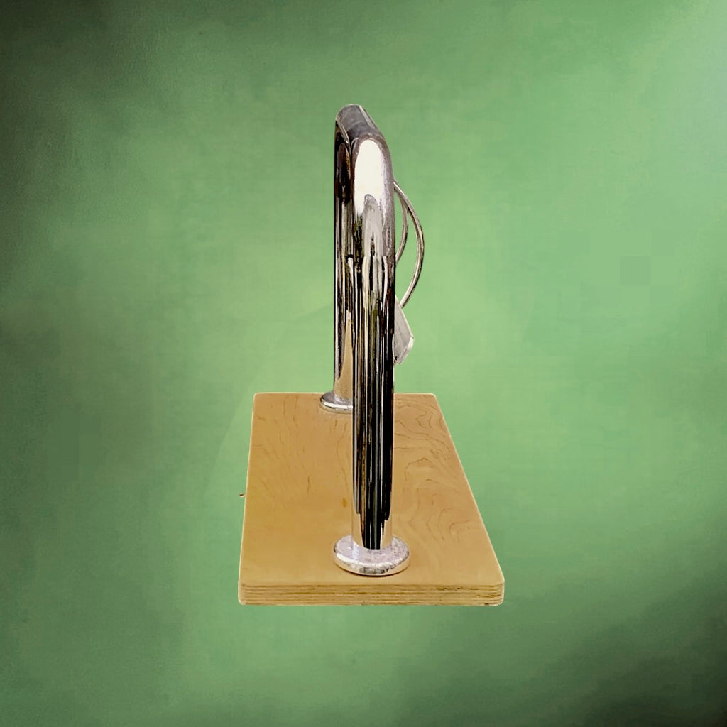 Dévidoir Coupe-Papier Cadeau en Métal Chromé et Bois - Années 70