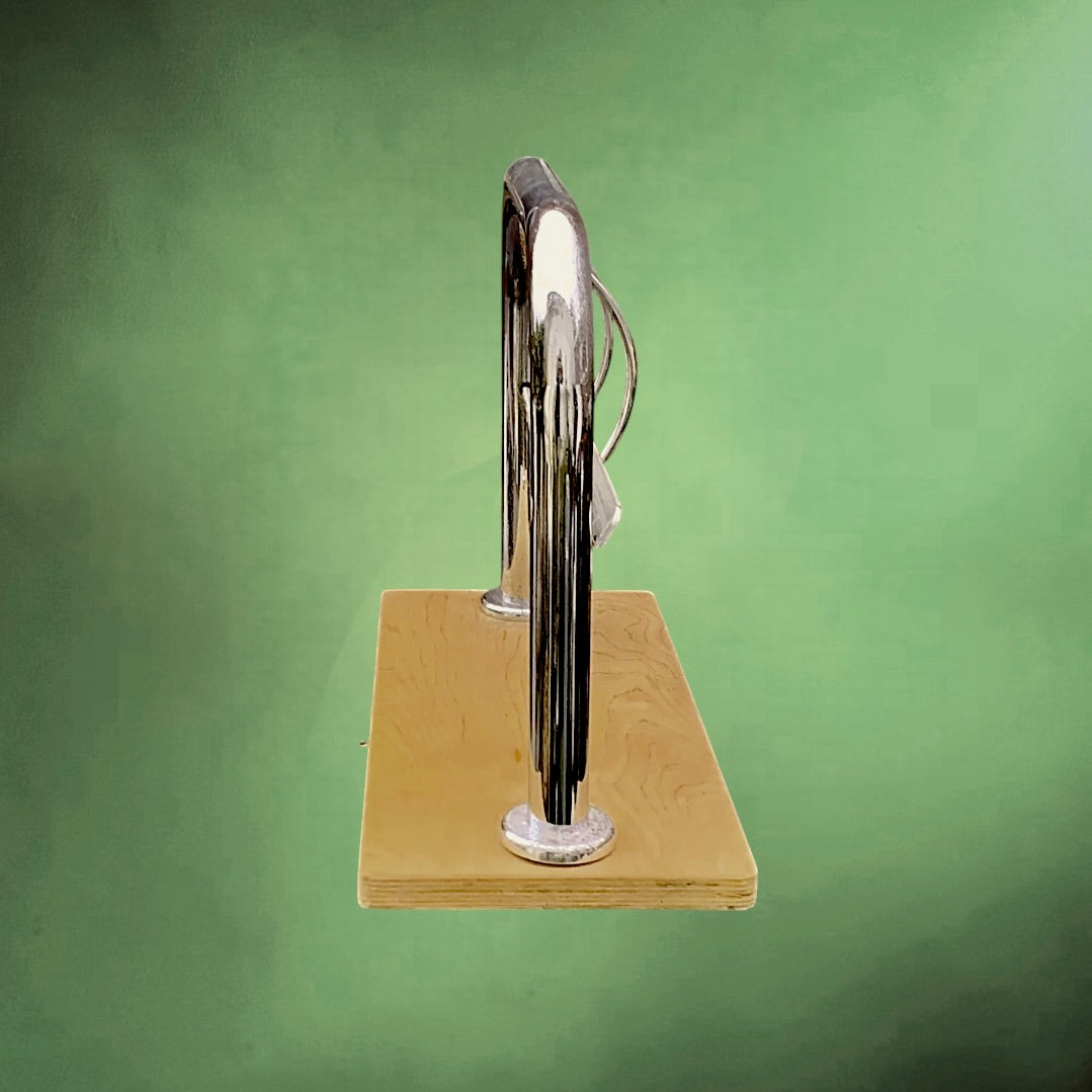 Dévidoir Coupe-Papier Cadeau en Métal Chromé et Bois - Années 70