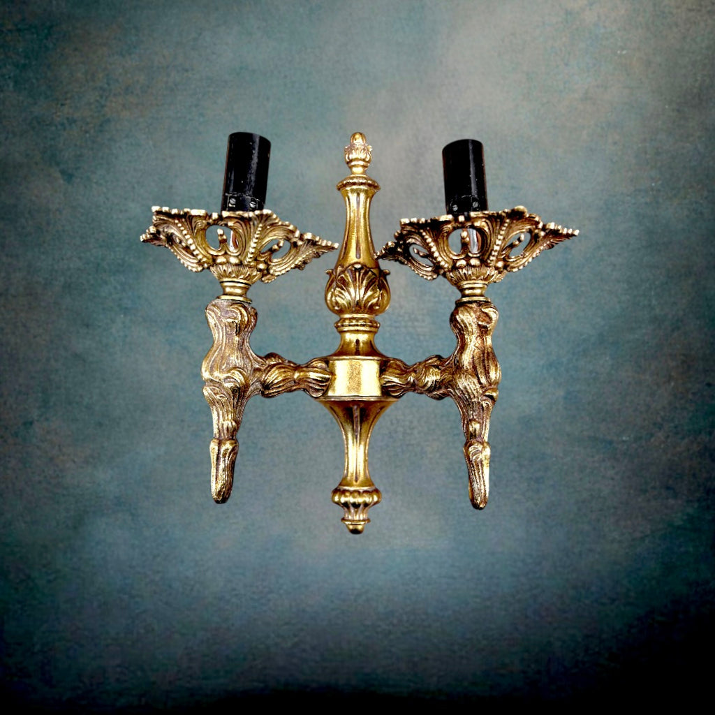 Paire d’Appliques Baroques en Métal Doré à Patine Cuivrée - Années 60