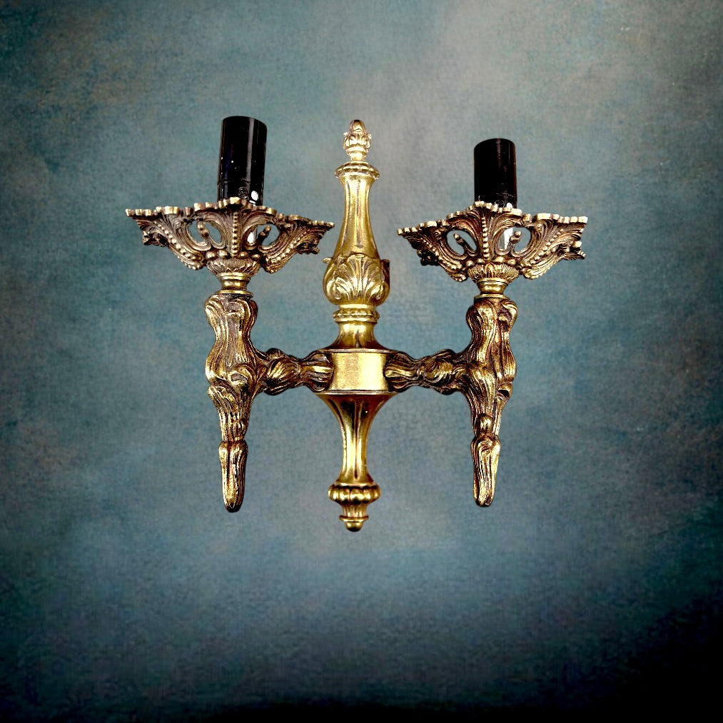 Paire d’Appliques Baroques en Métal Doré à Patine Cuivrée - Années 60