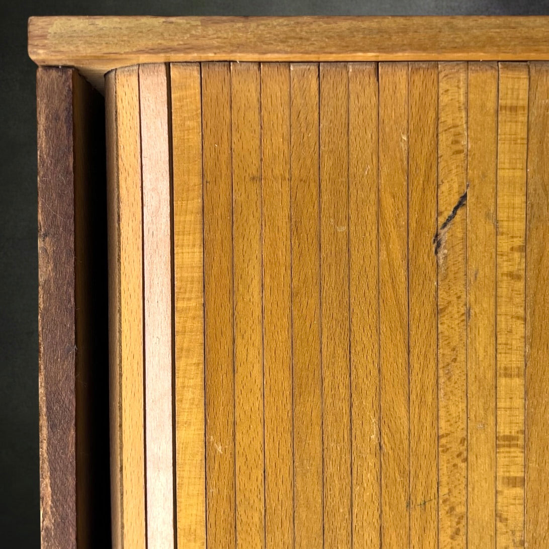 Ancienne Boîte de Classement en Bois à Volet Roulant – Boîte d'Archives - Années 50