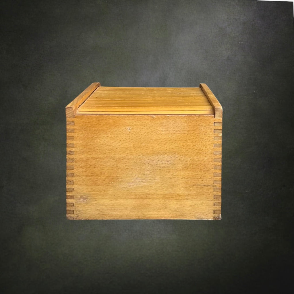Ancienne Boîte de Classement en Bois à Volet Roulant – Boîte d'Archives - Années 50