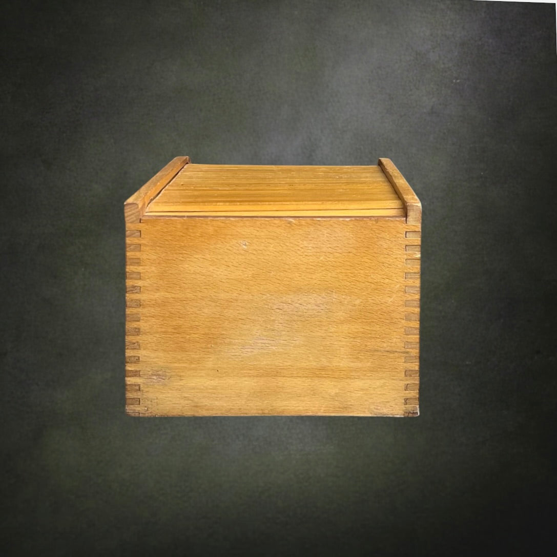 Ancienne Boîte de Classement en Bois à Volet Roulant – Boîte d'Archives - Années 50