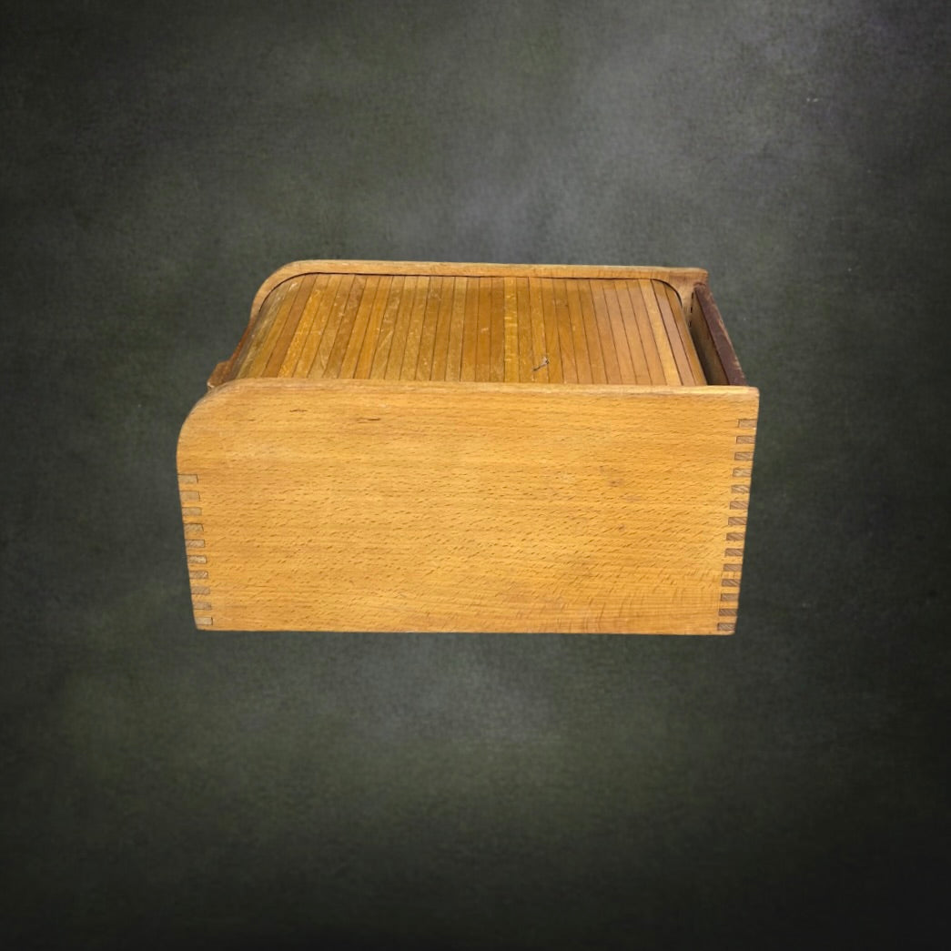 Ancienne Boîte de Classement en Bois à Volet Roulant – Boîte d'Archives - Années 50