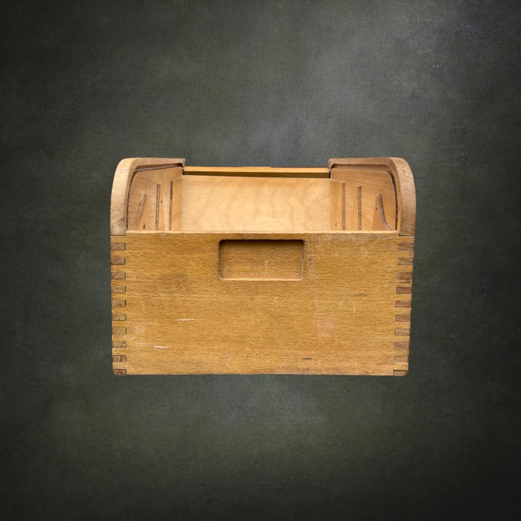 Ancienne Boîte de Classement en Bois à Volet Roulant – Boîte d'Archives - Années 50