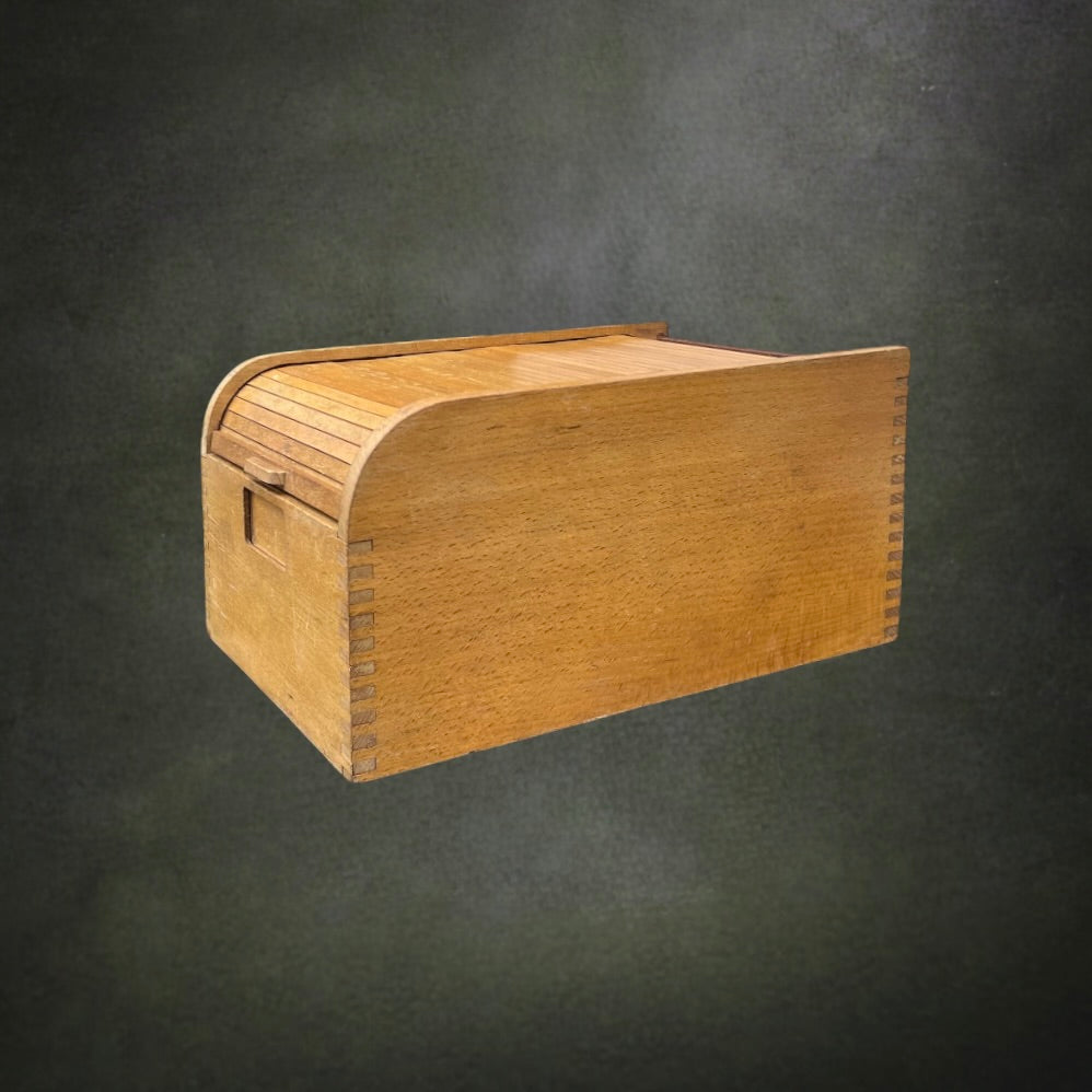Ancienne Boîte de Classement en Bois à Volet Roulant – Boîte d'Archives - Années 50