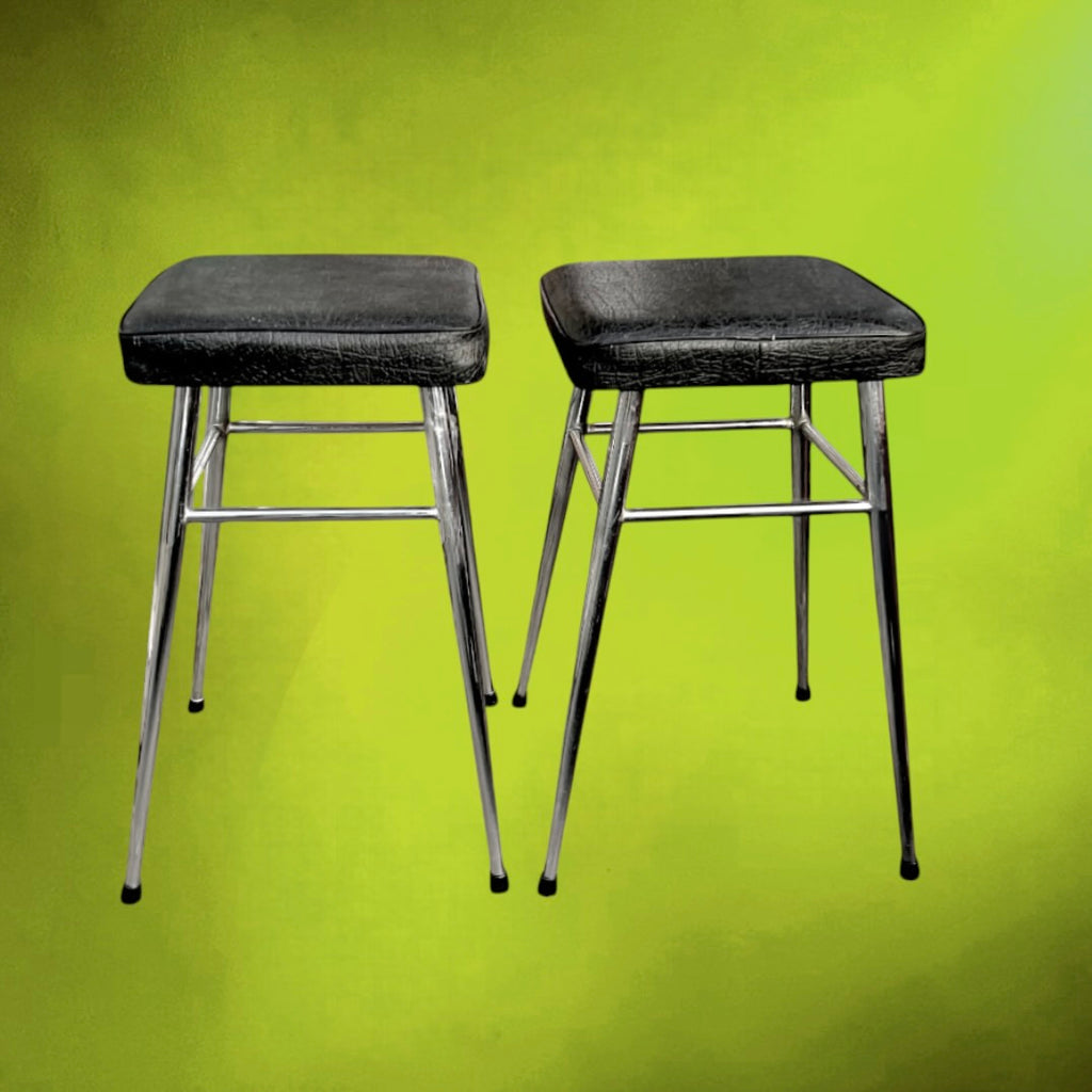Paire de Tabourets Brabantia Chrome et Skaï Noir – Années 60