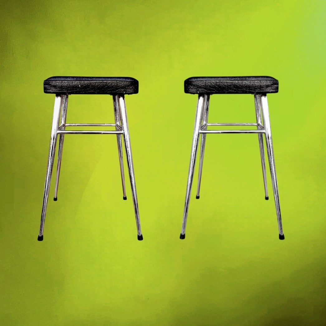 Paire de Tabourets Chrome Skaï Noir
