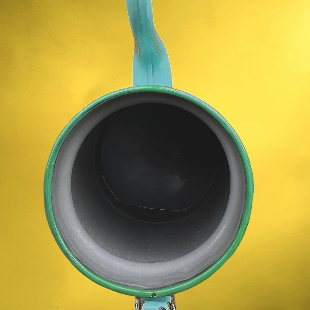 Grande Cafetière en Tôle Émaillée Vert Turquoise – Années 50