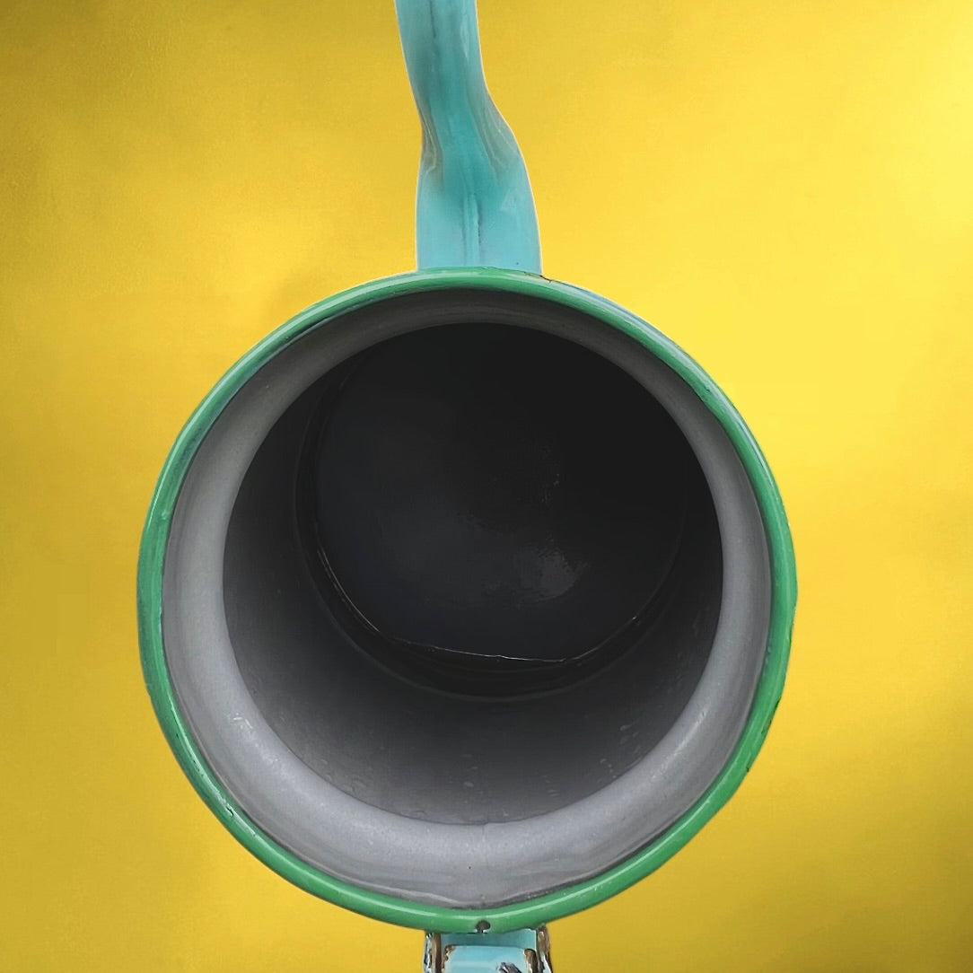 Grande Cafetière en Tôle Émaillée Vert Turquoise – Années 50