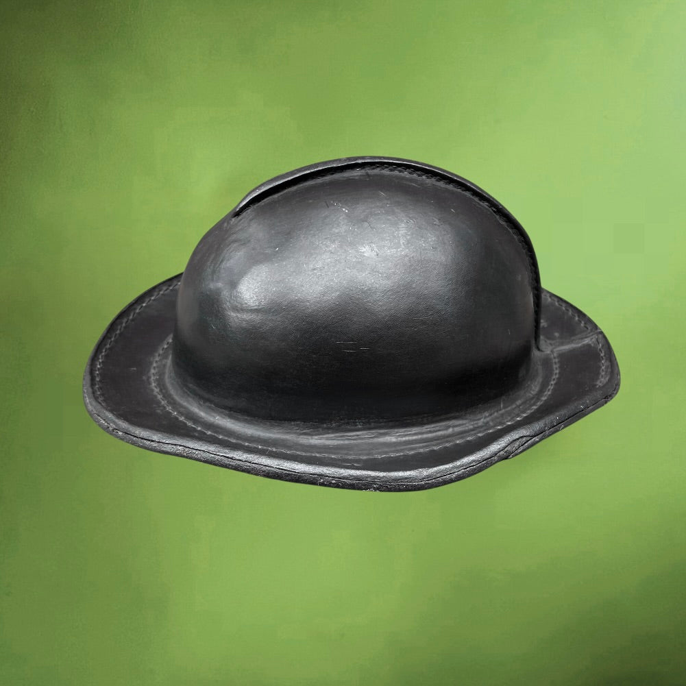 Ancien Casque de Mineur en Cuir Bouilli Noir Taille 57 – Années 40 50