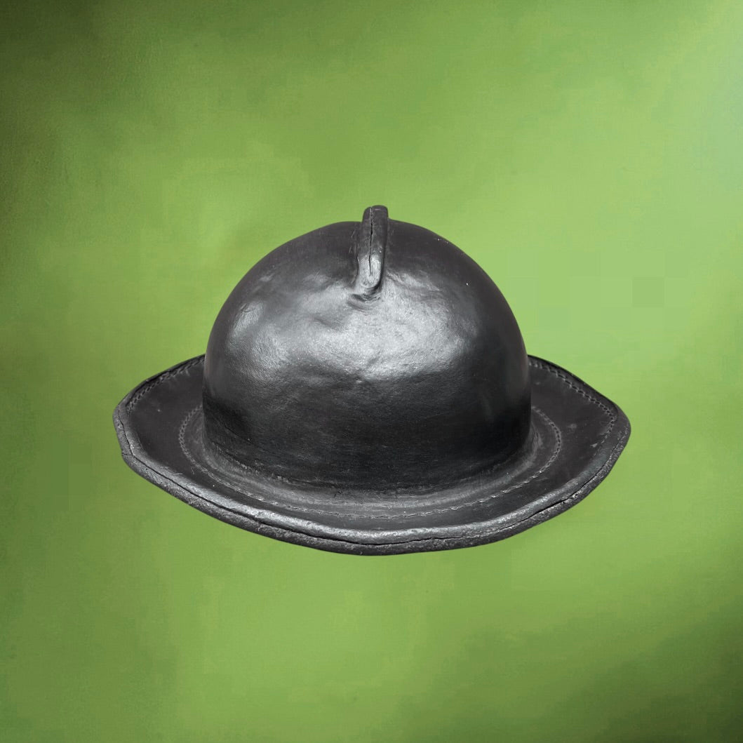 Ancien Casque de Mineur en Cuir Bouilli Noir Taille 57 – Années 40 50