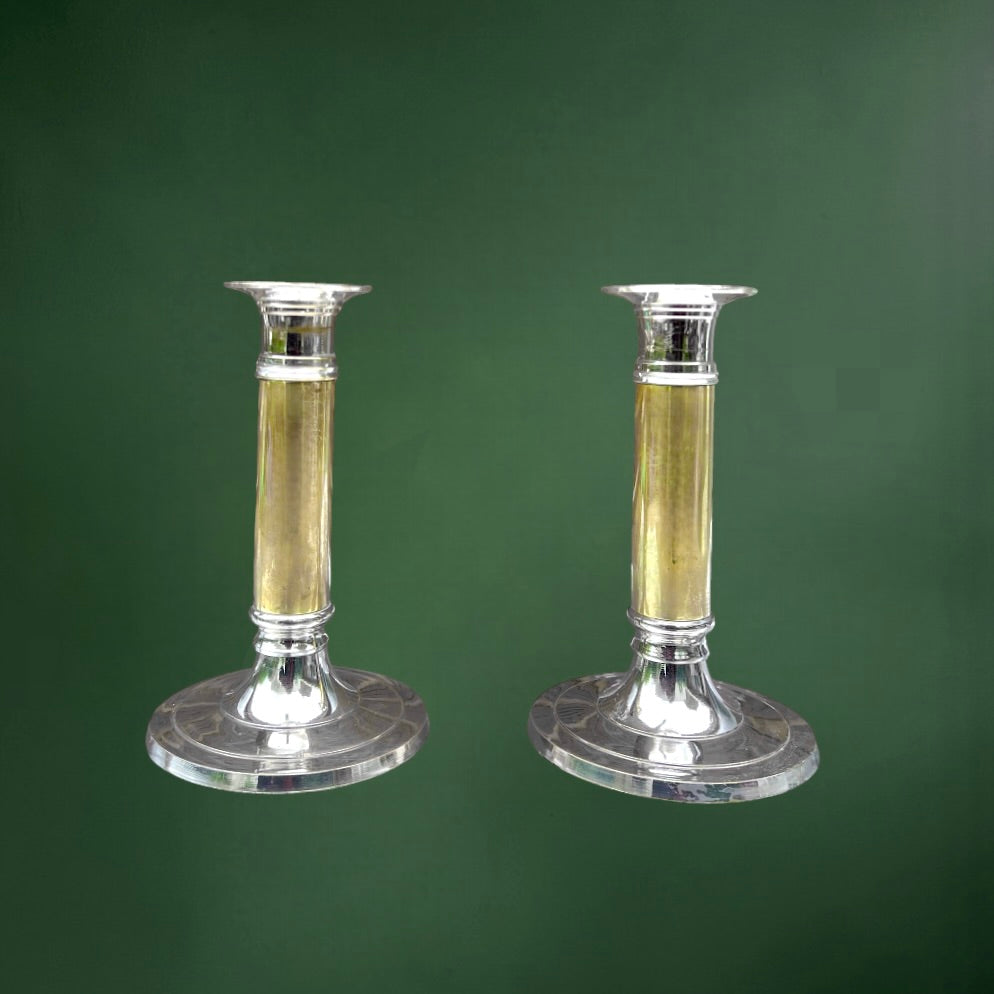 Paire de Bougeoirs Vintage en Métal Chromé et Doré – Années 60 70