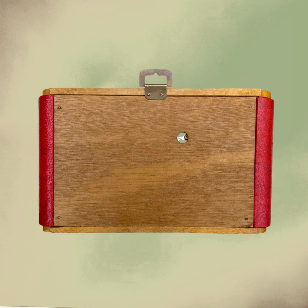 Baromètre-Thermomètre Mural en Bois et Skaï Rouge - Années 50 60