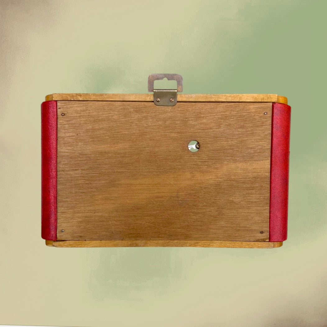 Baromètre-Thermomètre Mural en Bois et Skaï Rouge - Années 50 60