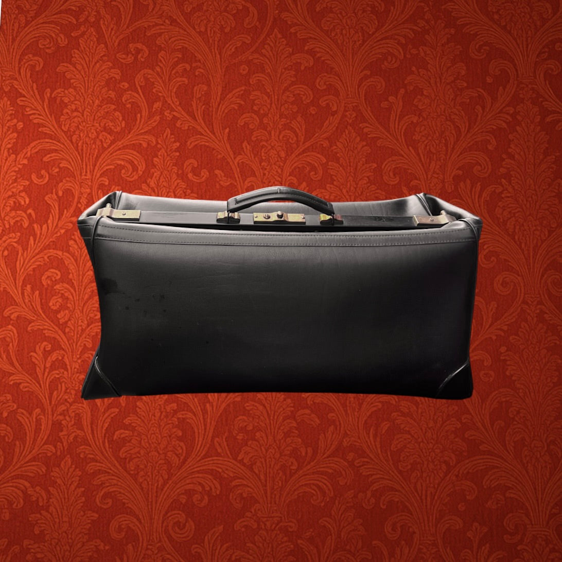 Grand Sac de Voyage Style Médecin en Skaï Noir Fermeture Métal – Années 60