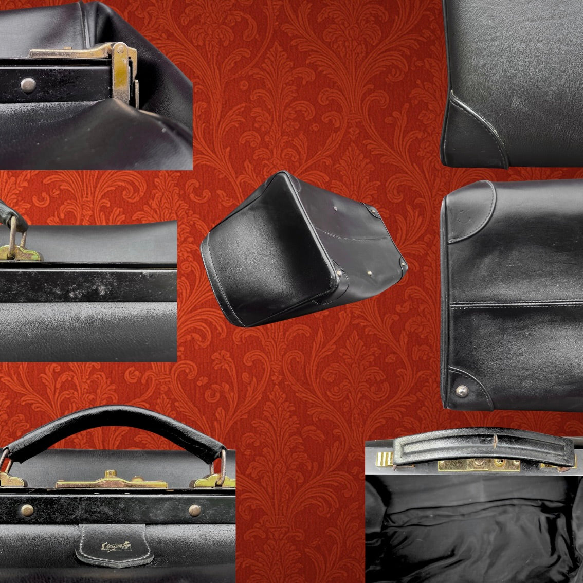 Grand Sac de Voyage Style Médecin en Skaï Noir Fermeture Métal – Années 60