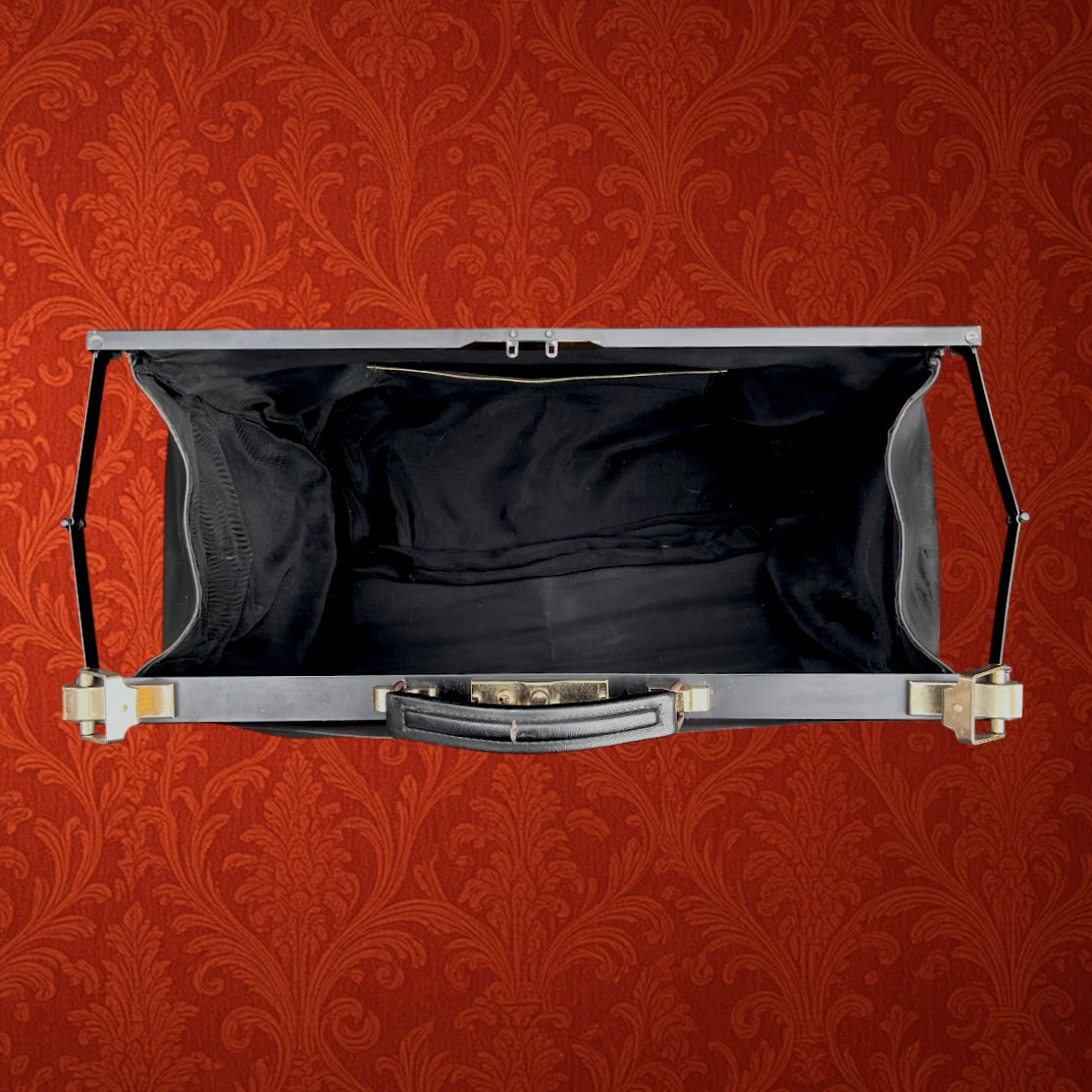 Grand Sac de Voyage Style Médecin en Skaï Noir Fermeture Métal – Années 60