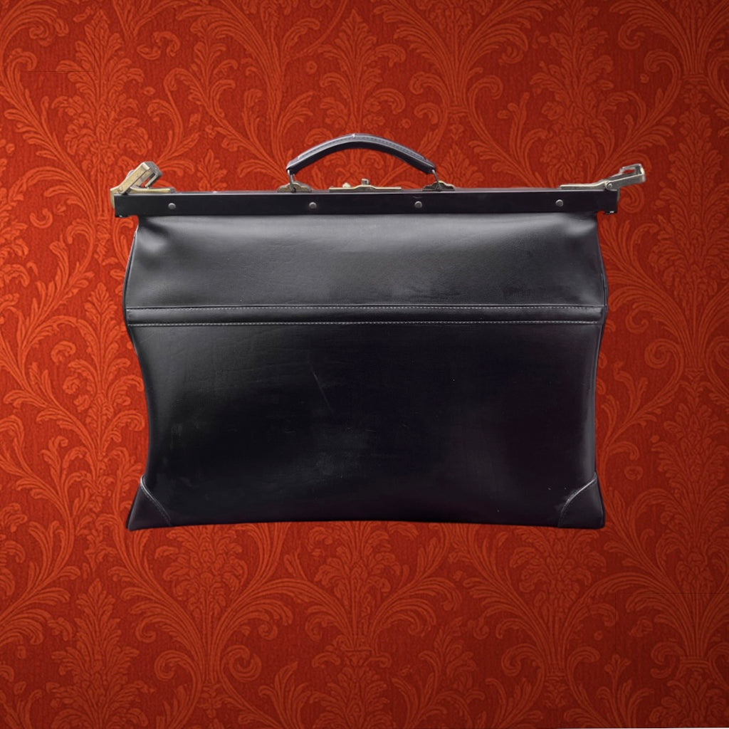 Grand Sac de Voyage Style Médecin en Skaï Noir Fermeture Métal – Années 60
