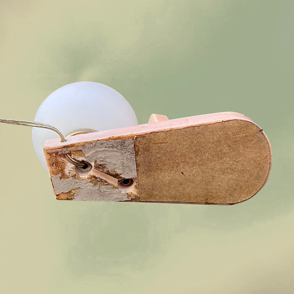 Lampe de Chevet Art Déco en Marbre Rose Globe Opalin Cadre Photo Biseauté – Années 40