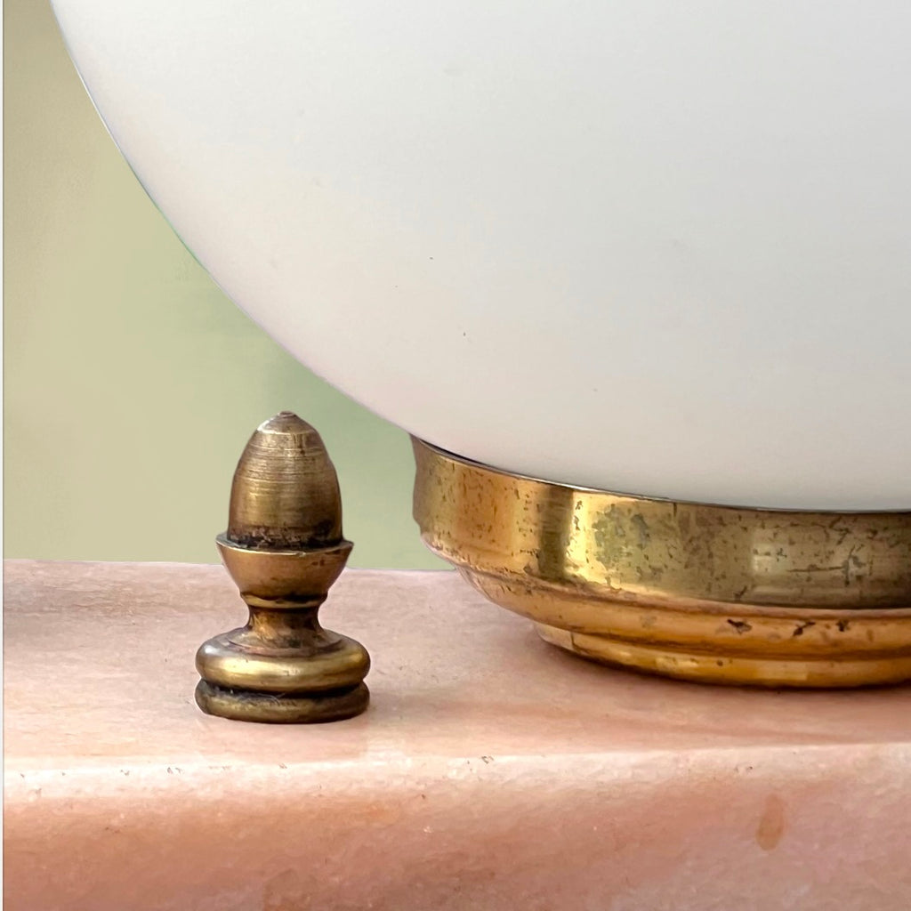 Lampe de Chevet Art Déco en Marbre Rose Globe Opalin Cadre Photo Biseauté – Années 40