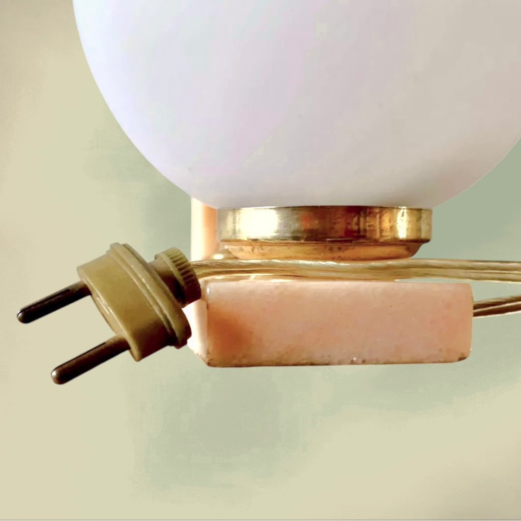 Lampe de Chevet Art Déco en Marbre Rose Globe Opalin Cadre Photo Biseauté – Années 40