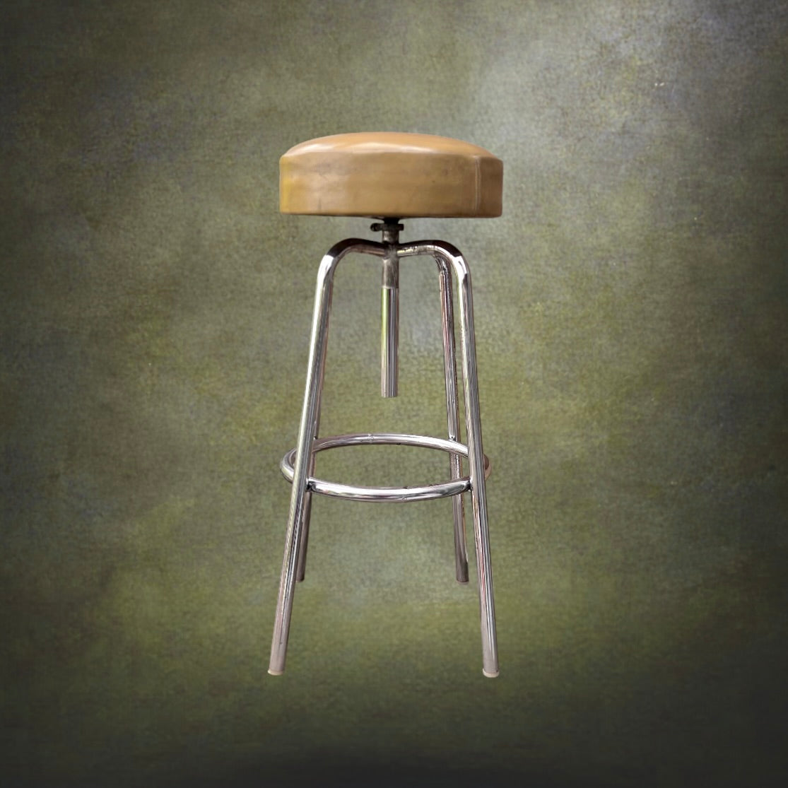 Haut Tabouret Industriel Réglable en Métal Chromé et Cuir Beige – Années 50 60