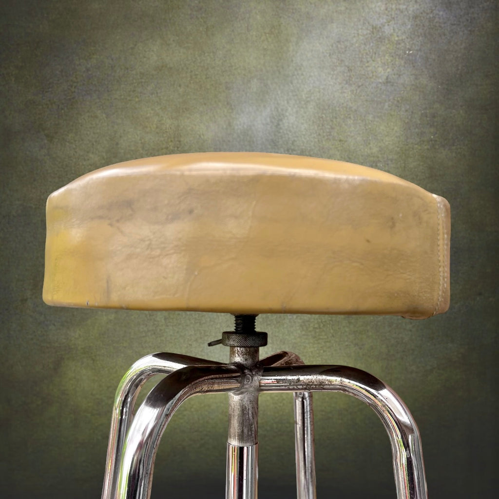 Haut Tabouret Industriel Réglable en Métal Chromé et Cuir Beige – Années 50 60