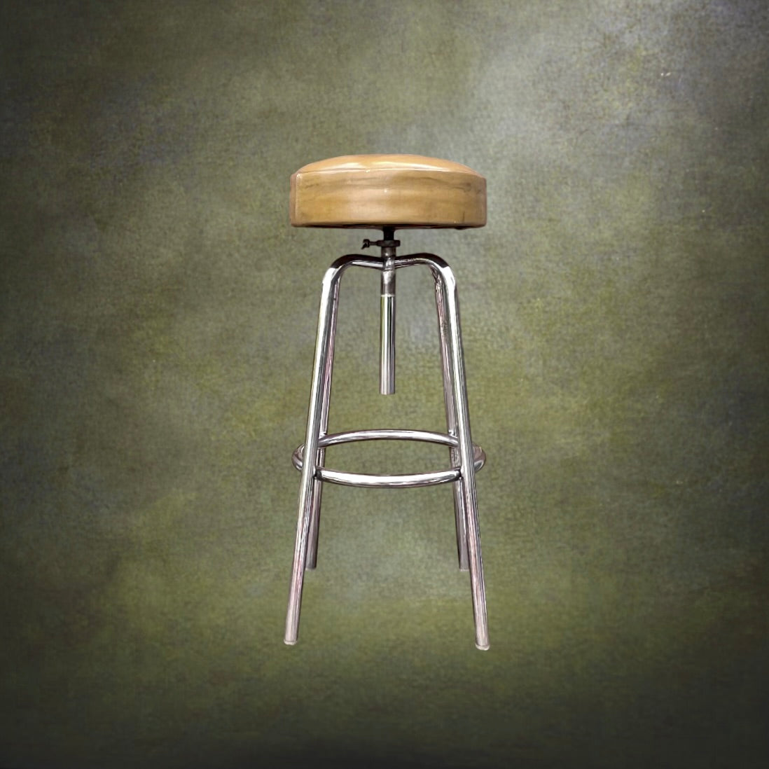 Haut Tabouret Industriel Réglable en Métal Chromé et Cuir Beige – Années 50 60