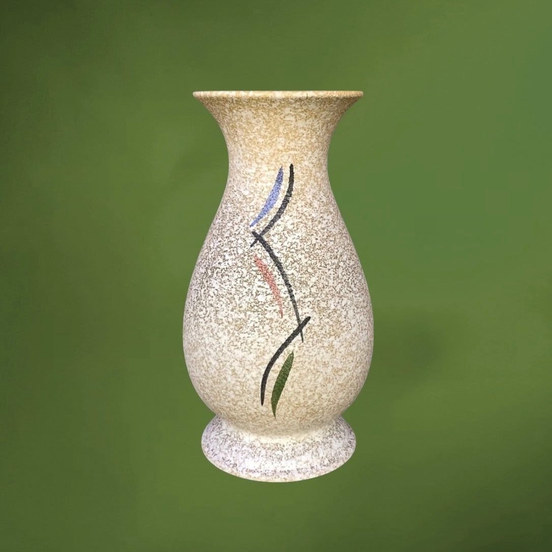 Vase Scheurich Keramik 215-33 Beige Moucheté Décor Moderniste – Années 60