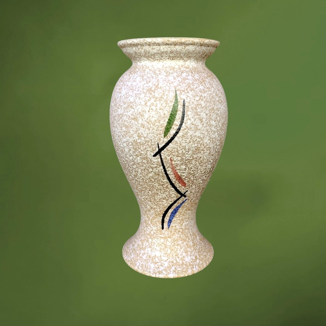 Vase Scheurich Keramik 215-33 Beige Moucheté Décor Moderniste – Années 60
