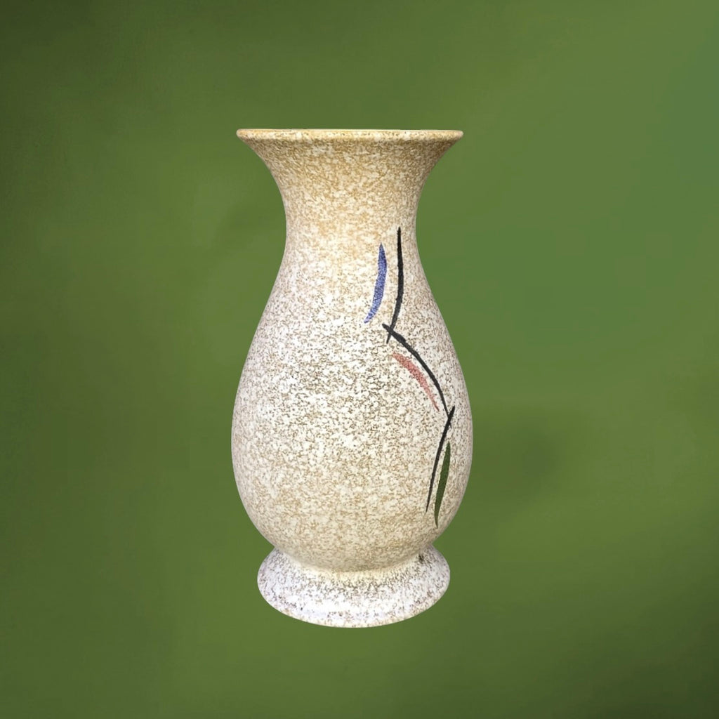 Vase Scheurich Keramik 215-33 Beige Moucheté Décor Moderniste – Années 60