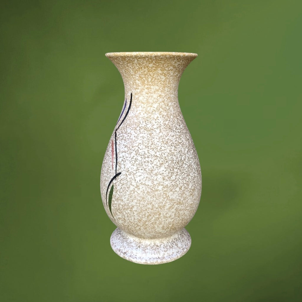 Vase Scheurich Keramik 215-33 Beige Moucheté Décor Moderniste – Années 60