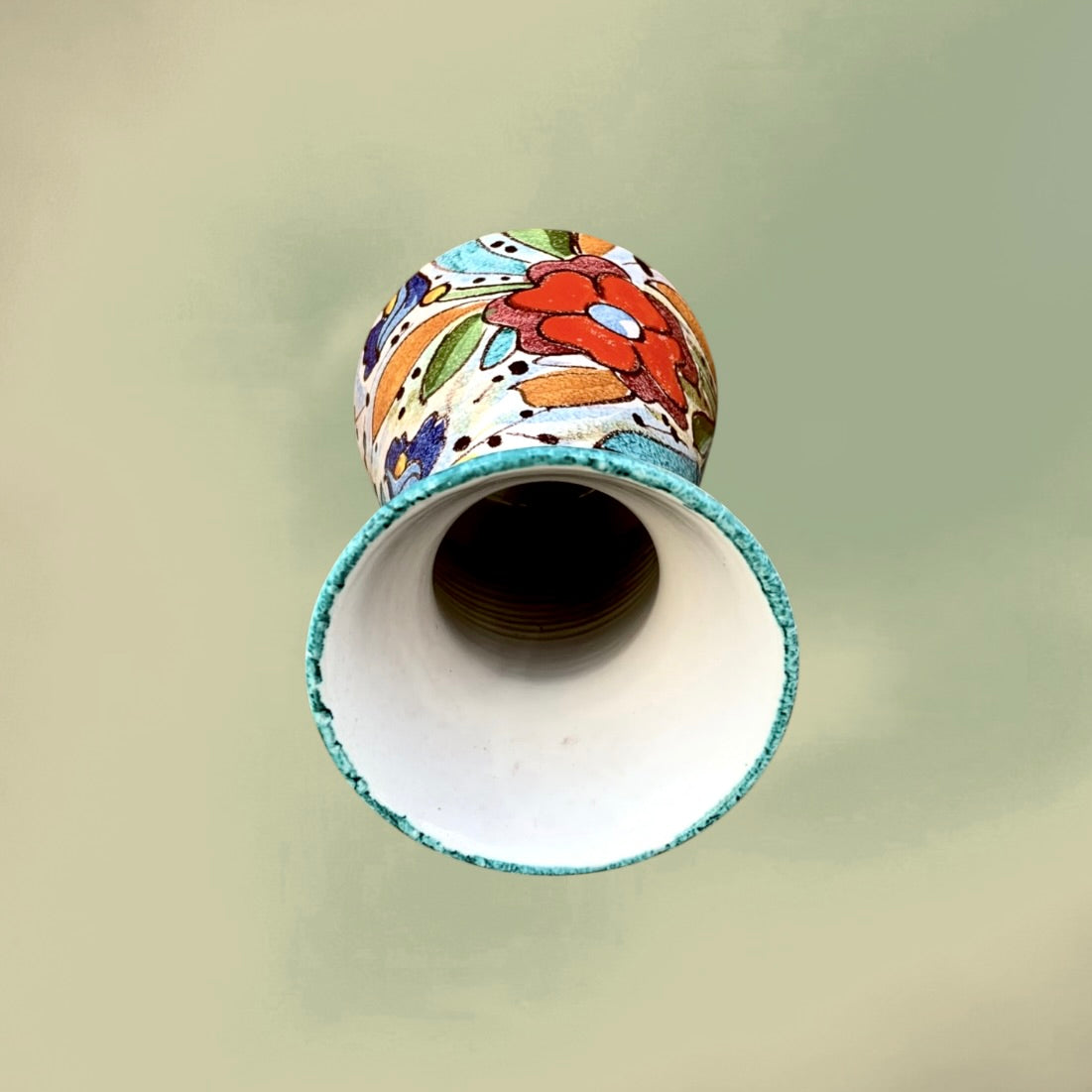 Vase en Céramique Italienne Décor Floral Peint Main -  Italy 5472 - Années 60 70