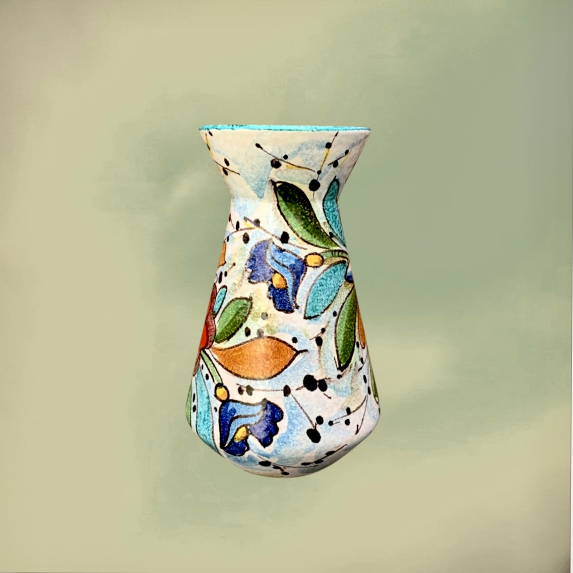 Vase en Céramique Italienne Décor Floral Peint Main -  Italy 5472 - Années 60 70