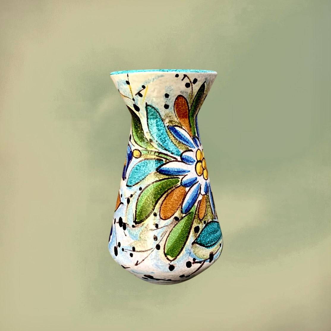 Vase en Céramique Italienne Décor Floral Peint Main -  Italy 5472 - Années 60 70
