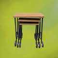 trio-tables-gigognes-bois-fer-forge-artisanal-annees60