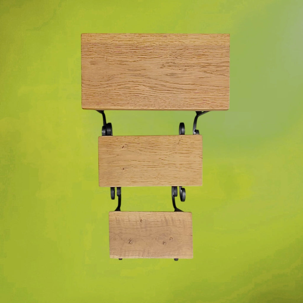 Trio de Tables Gigognes en Bois et Fer Forgé - Travail Artisanal - Années 60